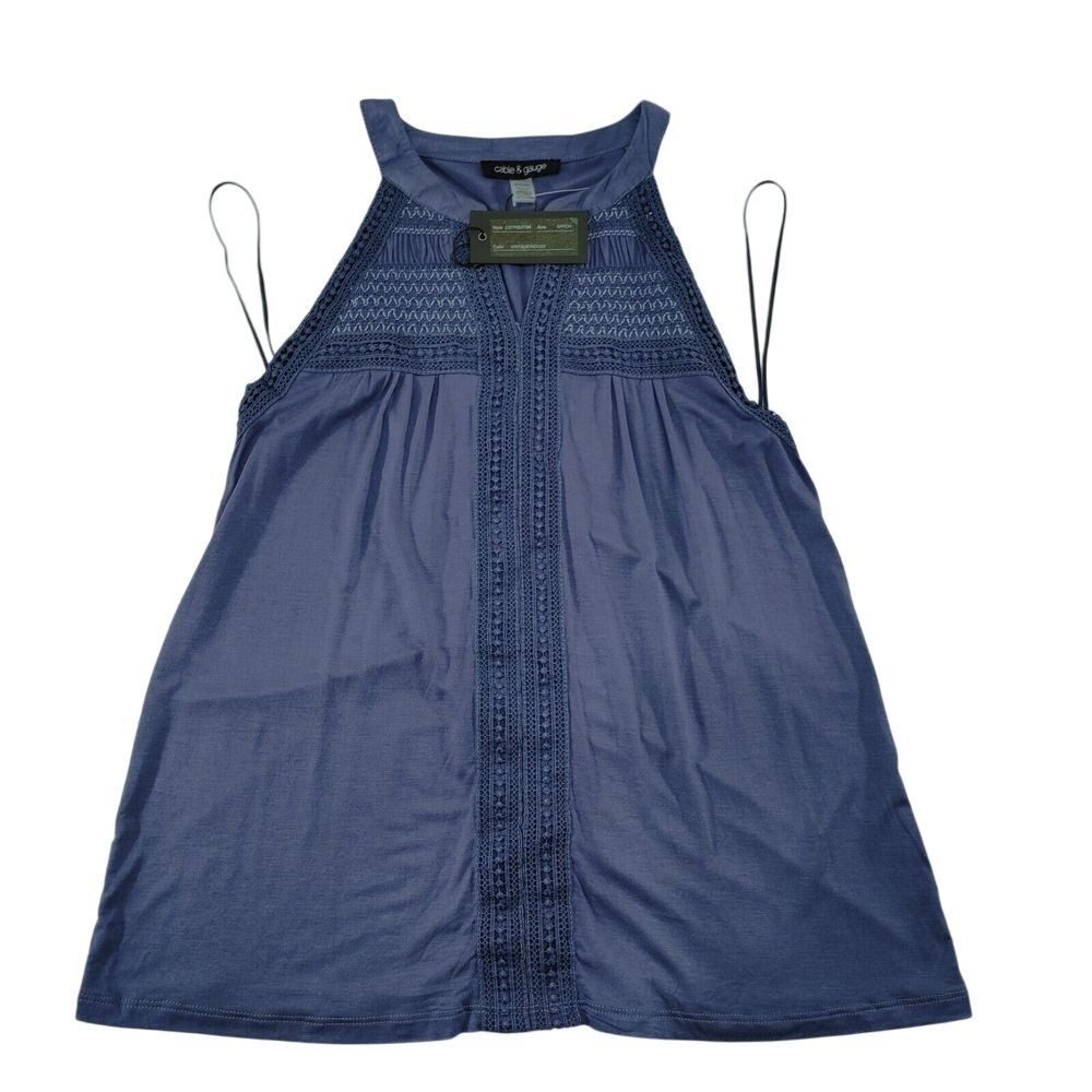 Cable & Gauge Navy Blue Sleeveless Top with Crochet Detail Halter Tank Size S